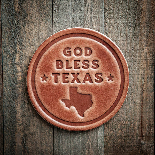 God Bless Texas Leather Coaster