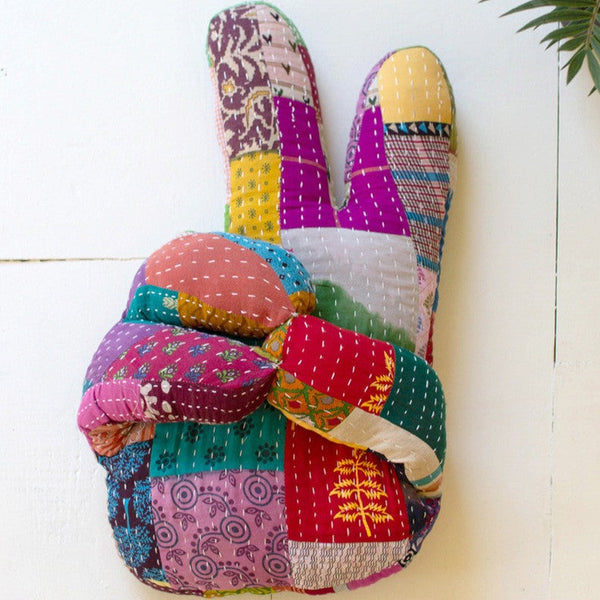Kantha Peace Sign Pillow