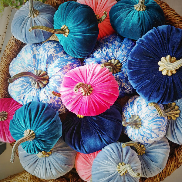Small Velvet Pumpkin - Slate Blue