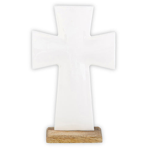 Enamel White Standing Cross - 8"