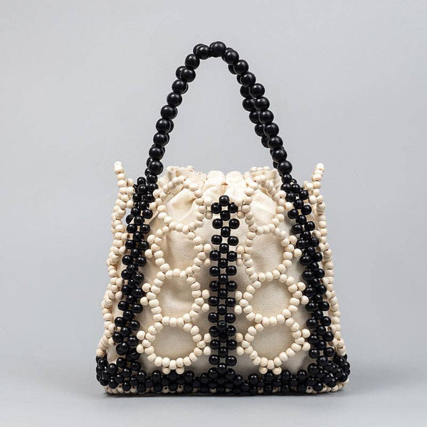 Wooden Bead Handbag - Black and White