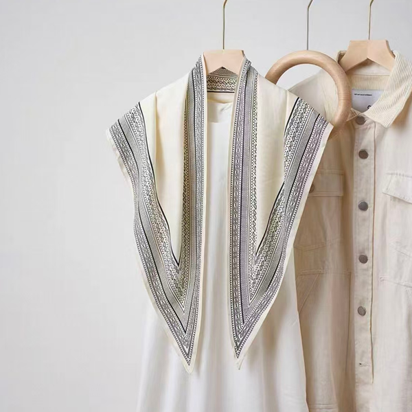 Border Triangle Silky Scarf - Black