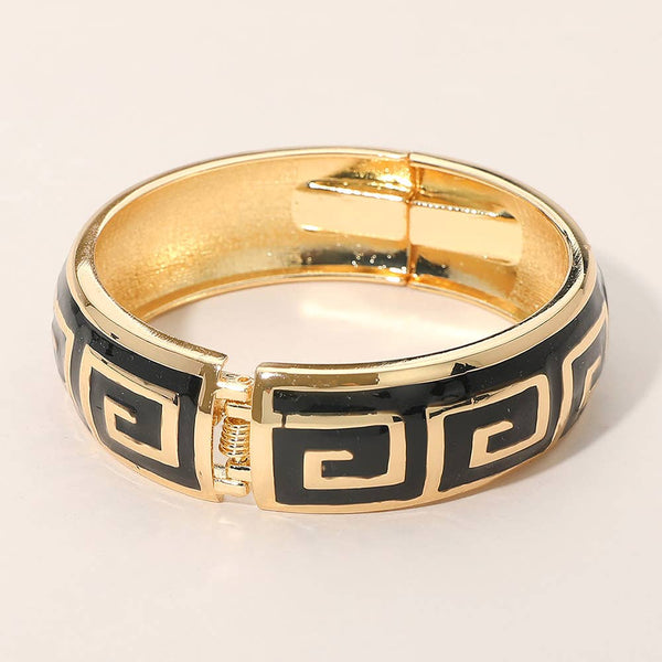 Geometric Pattern Hinged Bangle Bracelet