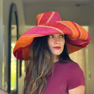 Grace Straw Sun Hat - Fuchsia Swirl