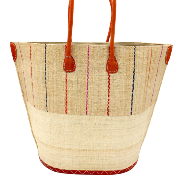 Santa Cruz Pinstripes Straw Tote Bag - Natural Brights