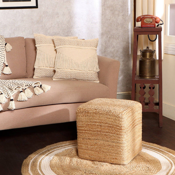 Cube Jute Pouf - Natural