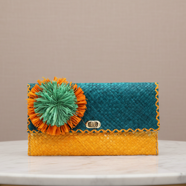 Holden Ombre Straw Envelope Clutch - Turquiose