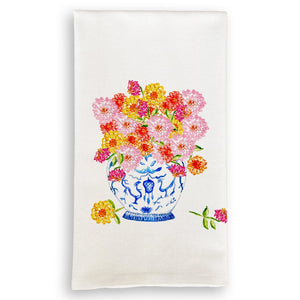 Ginger Jar with Zinnias Kitchen Towel