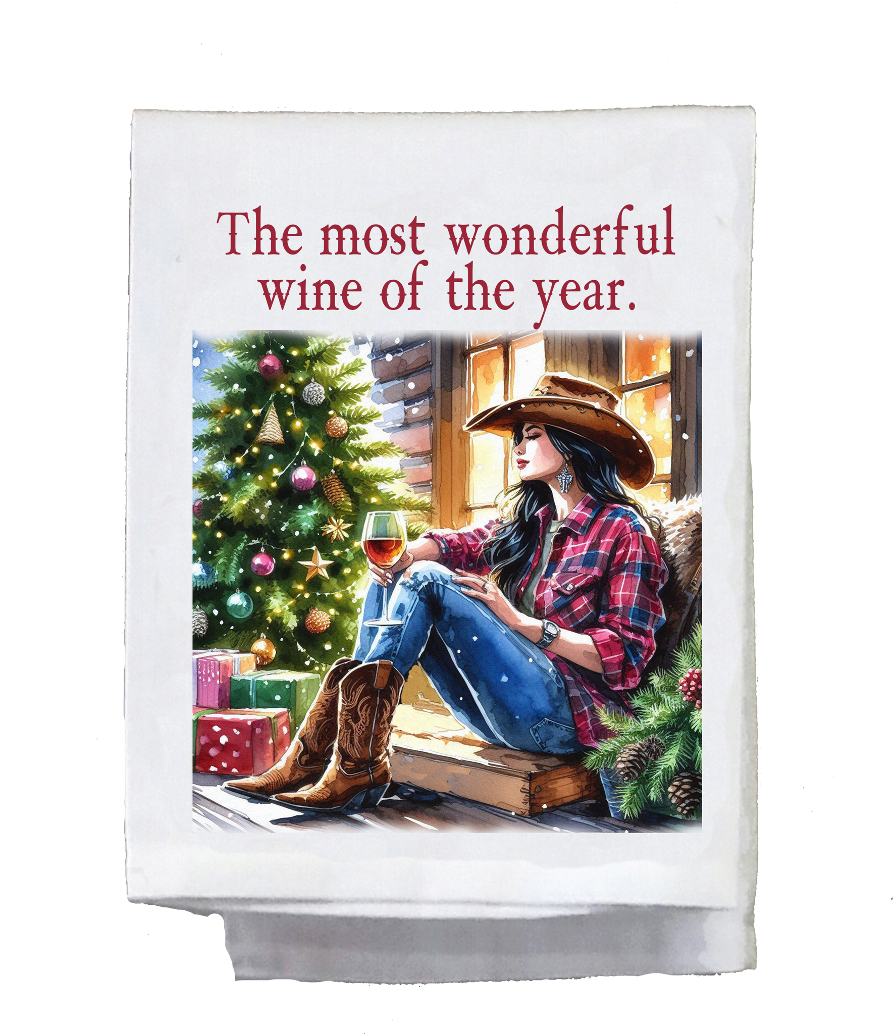 Country Christmas The Most Wonderful Wine Kitchen Towel