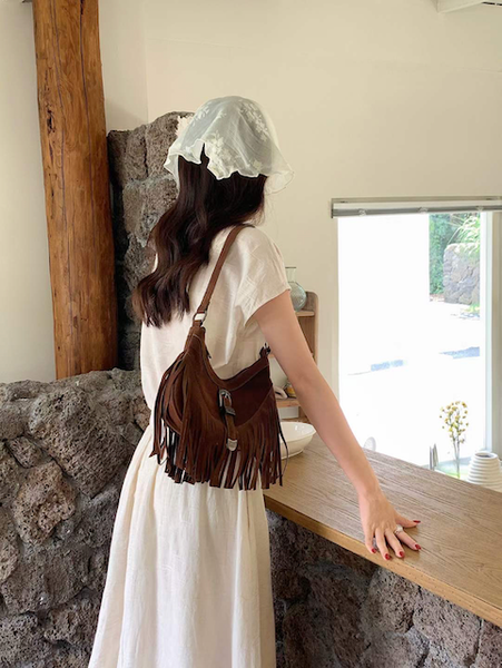 Boho Buckle Sueded Shoulder Bag