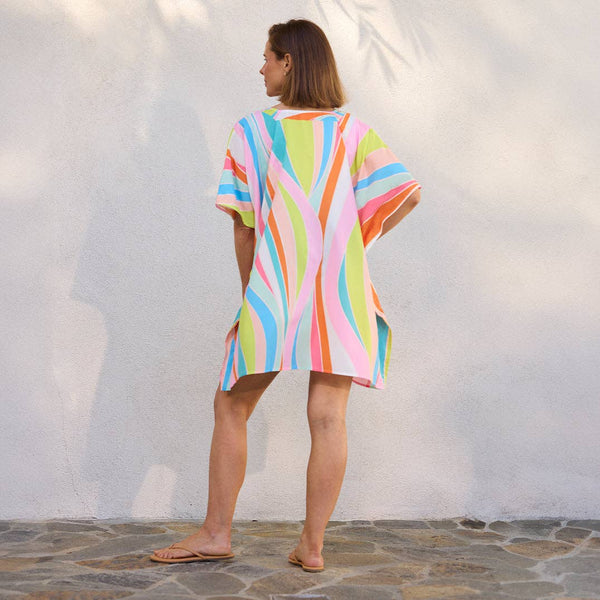 Wavy Stripe Halftan Beach and Pool Coverup