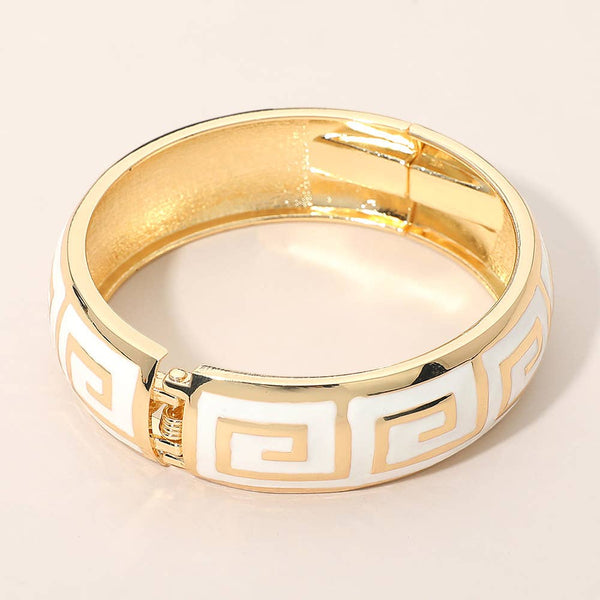 Geometric Pattern Hinged Bangle Bracelet