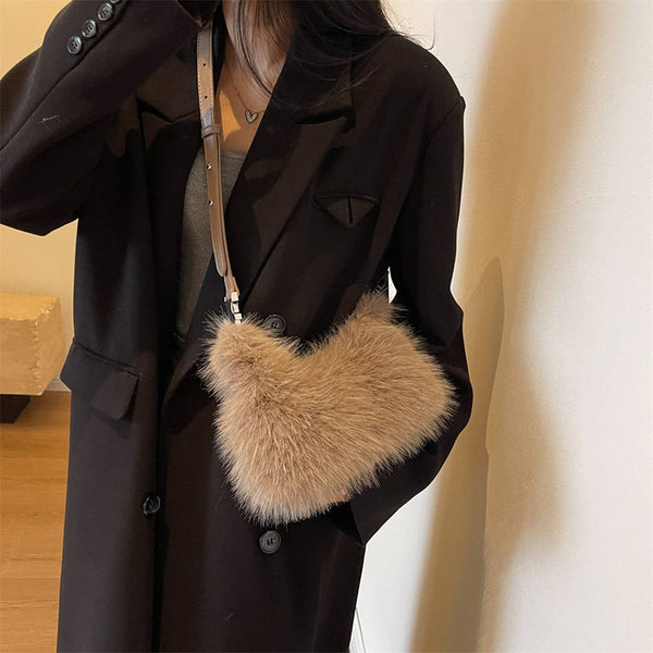 Mini Faux Fox Fur Crossbody Handbag - Tan