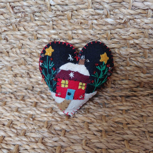 Snow Cottage Heart Felt Ornament