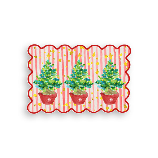 Red Potted Christmas Trees Vinyl Floor Mat