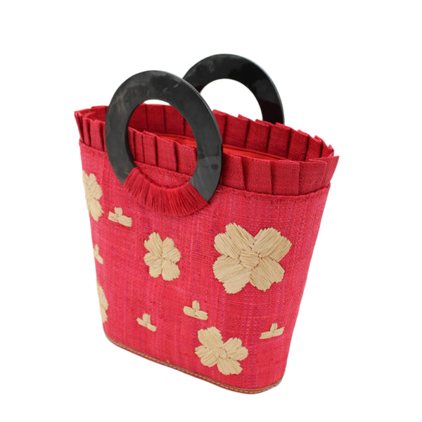 Tulum Straw Bucket Handbag - Red