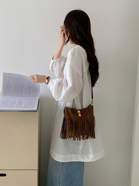 Sueded Fringe Crossbody Bag