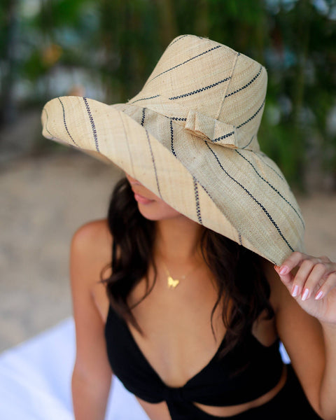 Grace Straw Hat - Natural Pinstripes