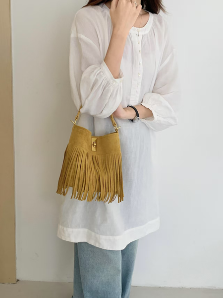 Sueded Fringe Crossbody Bag