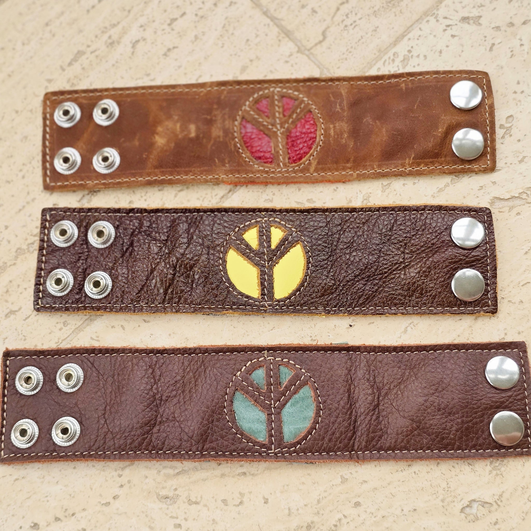 Leather Cuff Bracelet Wallet - Peace