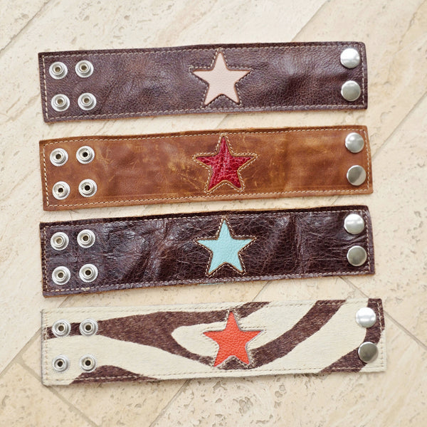 Leather Cuff Badge Holder Bracelet - Star