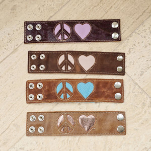 Leather Cuff Bracelet Wallet - Peace & Love