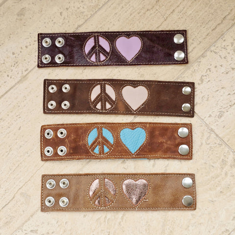 Leather Cuff Bracelet Wallet - Peace & Love