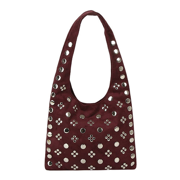 Medallian Stud Sueded Shoulder Bag