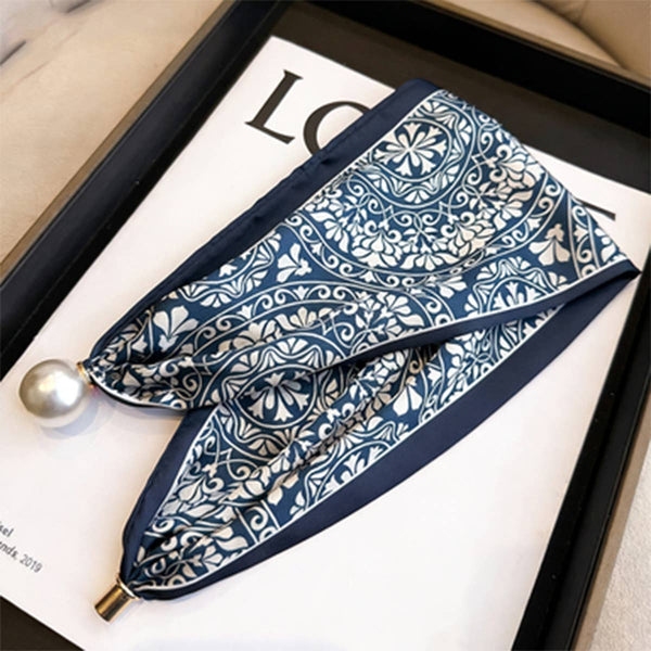 Magnetic Pearl Scarf Necklace - Indigo Tile