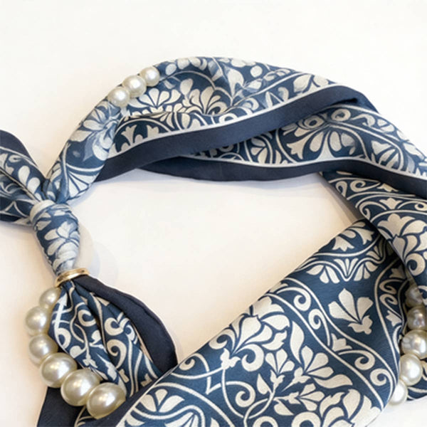 Magnetic Pearl Scarf Necklace - Indigo Tile