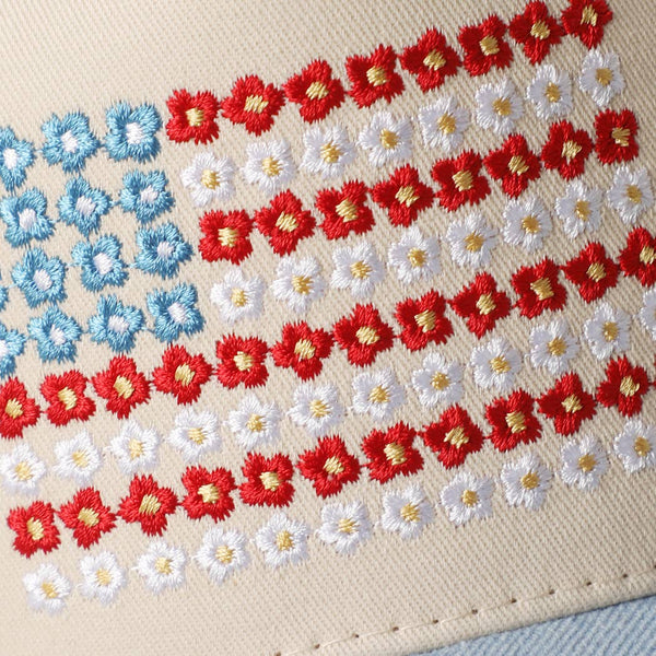 Floral American Flag Denim Baseball Hat