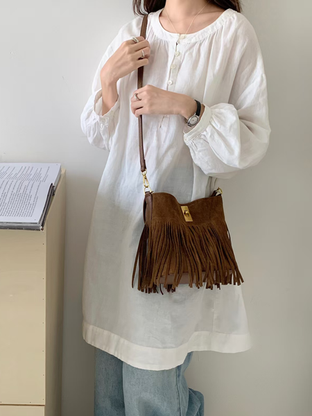 Sueded Fringe Crossbody Bag