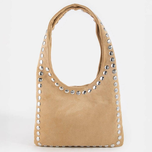Grommet Border Studded Sueded Shoulder Bag
