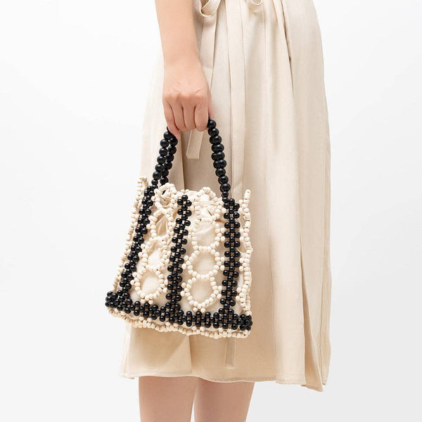 Wooden Bead Handbag - Black and White