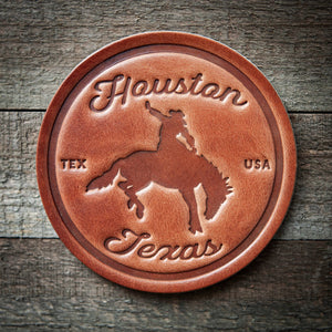 Houston Texas Bronco Leather Coaster