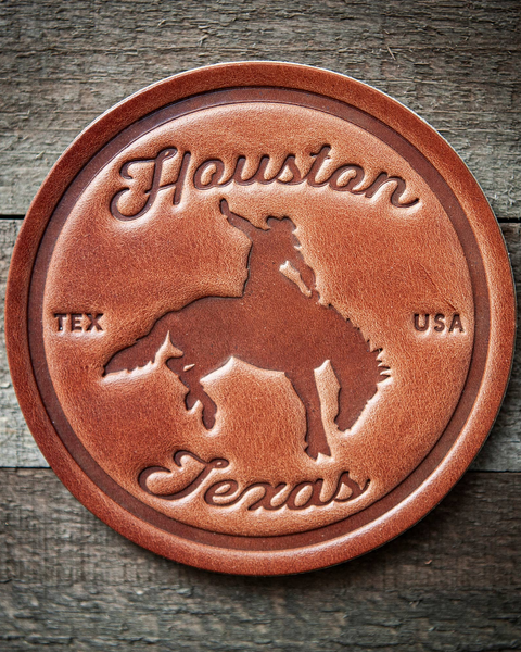 Houston Texas Bronco Leather Coaster