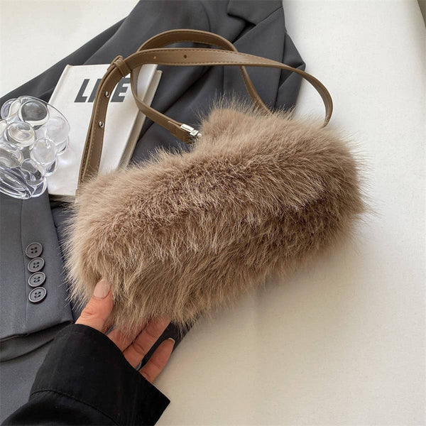 Mini Faux Fox Fur Crossbody Handbag - Tan