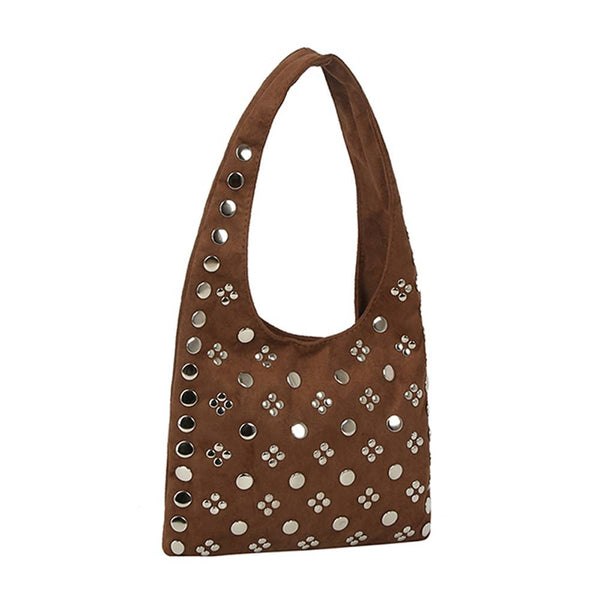 Medallian Stud Sueded Shoulder Bag