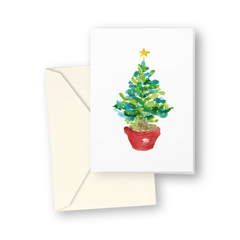 Red Potted Christmas Tree Enclosure Cards - Pack of 4