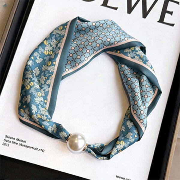 Magnetic Pearl Scarf Necklace - Green Oak