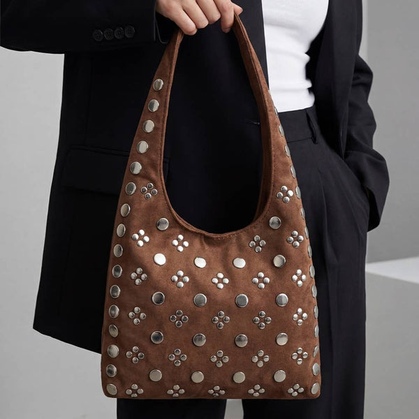 Medallian Stud Sueded Shoulder Bag
