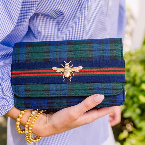 Ruby Blue Plaid Bee Clutch