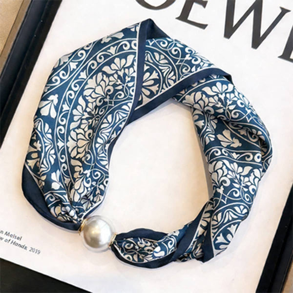 Magnetic Pearl Scarf Necklace - Indigo Tile