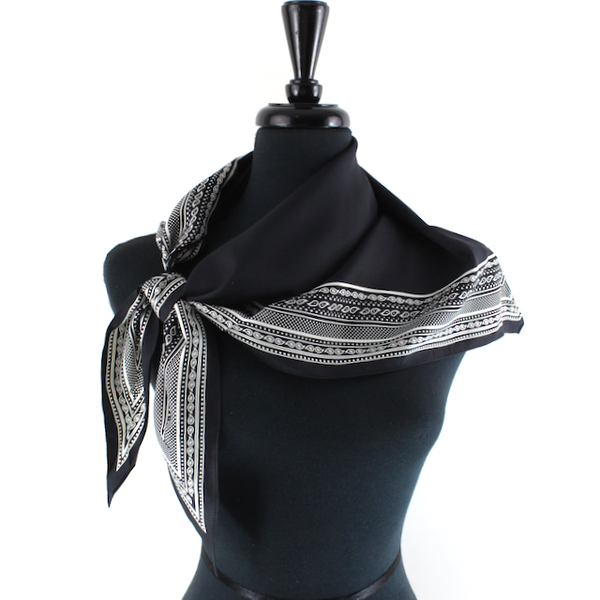 Border Triangle Silky Scarf - Black