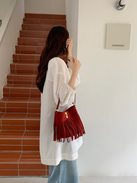 Sueded Fringe Crossbody Bag