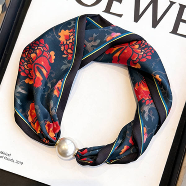 Magnetic Pearl Scarf Necklace - Vibrant Blossoms