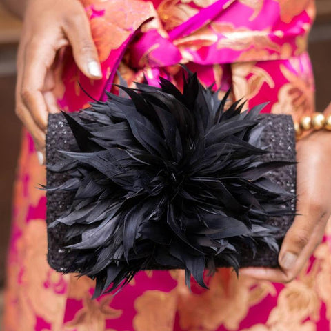 Coco Black Feather Clutch