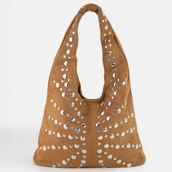 Grommet Studded Sueded Shoulder Bag