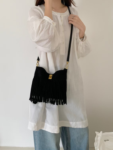 Sueded Fringe Crossbody Bag