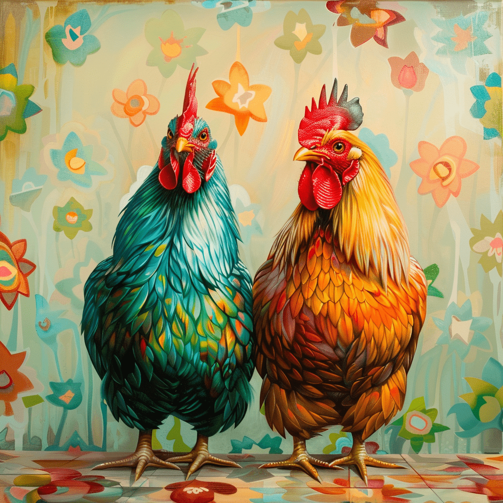 Pair of Chickens Wall Art Print